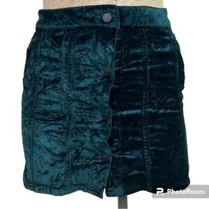 DL1961 Jenny Mini Skirt Velvet Women Size 10 Green  Button Front Closure Pockets